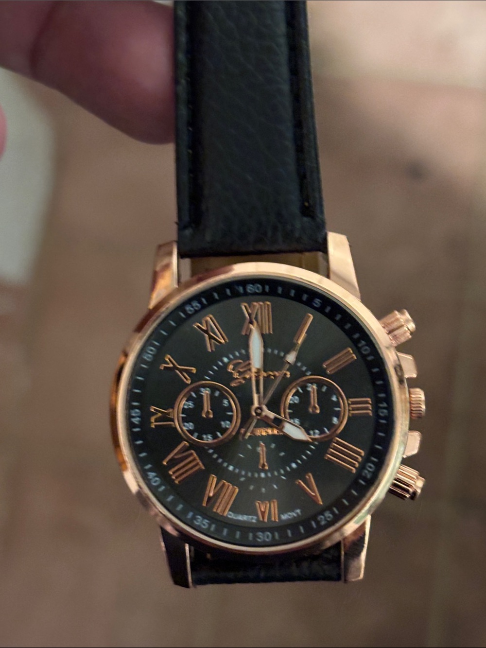 Men's Black and Rose Gold Chronograph Dress Watch